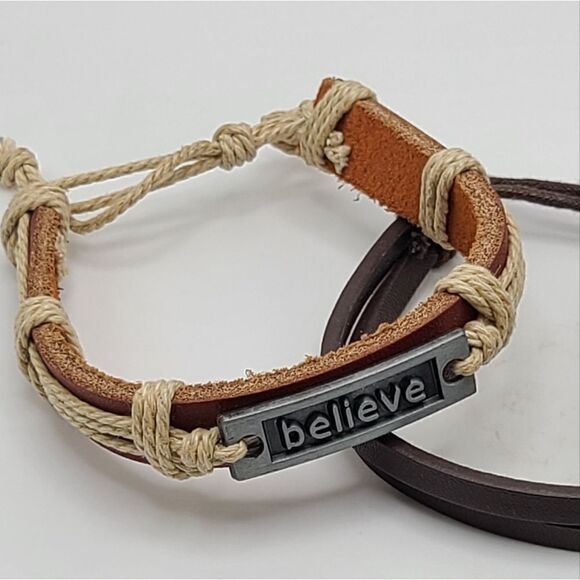 Lot of  3 Leather bracelets,  Forgiven, Believe, adjustable, Unisex - Picture 5 of 5